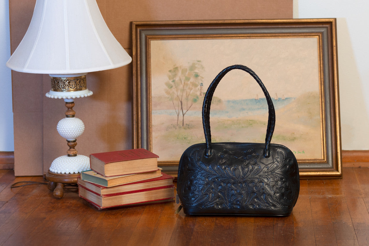 Alicia Hand-Tooled Leather Purse Purse Hide and Chic Black  