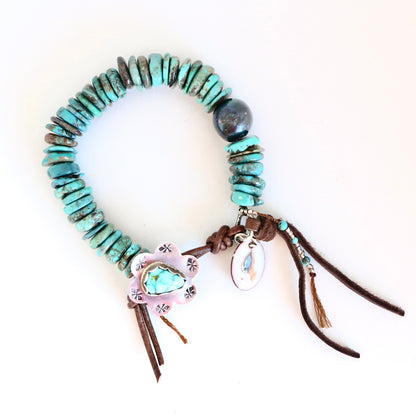 Large Turquoise Beaded Leather Bracelet Bracelets Deeta by Design   