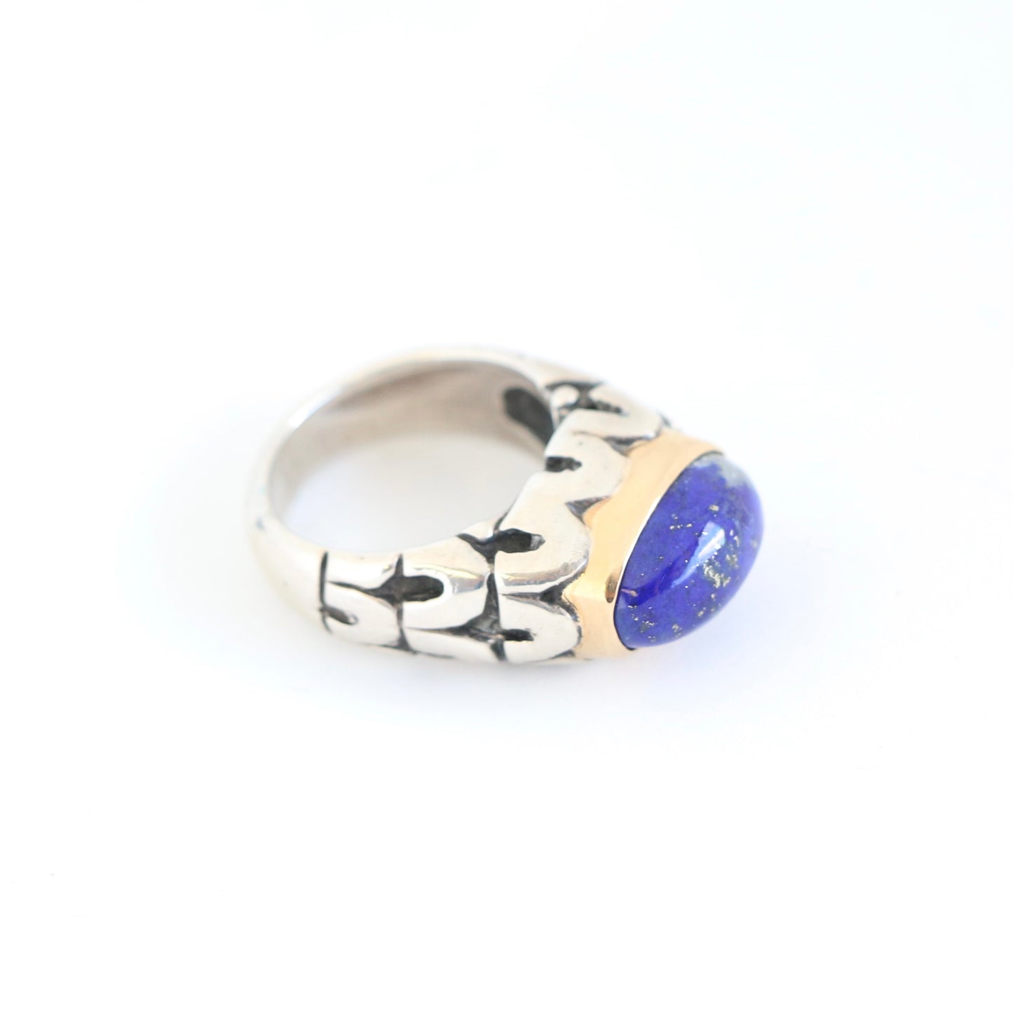 Small Blue Lapis Stone with Gold Bezel Ring Rings Dian Malouf   