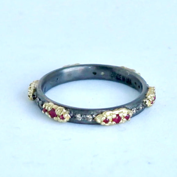 Rubies and Diamonds Mini Scroll Stack Band Ring