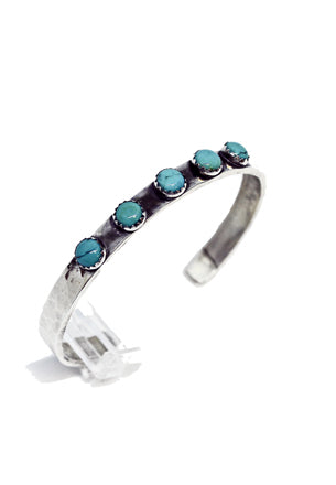6mm Hammered Sterling Cuff with 5 Turquoise Stones Cuffs Richard Schmidt   