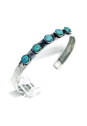 6mm Hammered Sterling Cuff with 5 Turquoise Stones Cuffs Richard Schmidt   