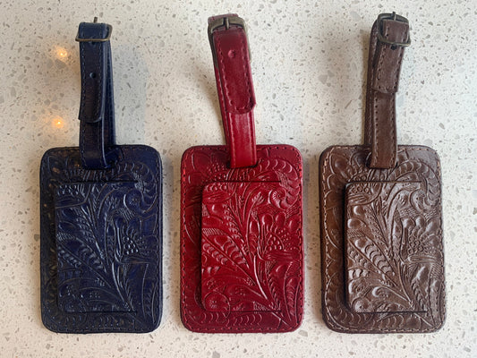Hand-Tooled Leather Luggage Tag Luggage Tag Hide and Chic   