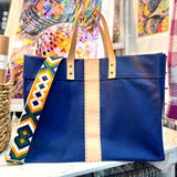 Large Cotton Canvas Tote with Leather Stripe