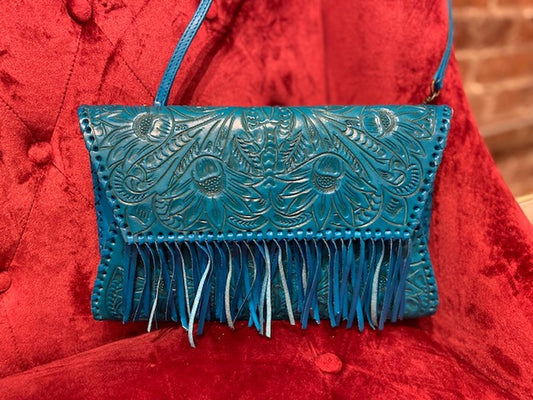 Eliana Hand-Tooled Leather Crossbody Crossbodies Hide and Chic Turquoise (In-stock!)  