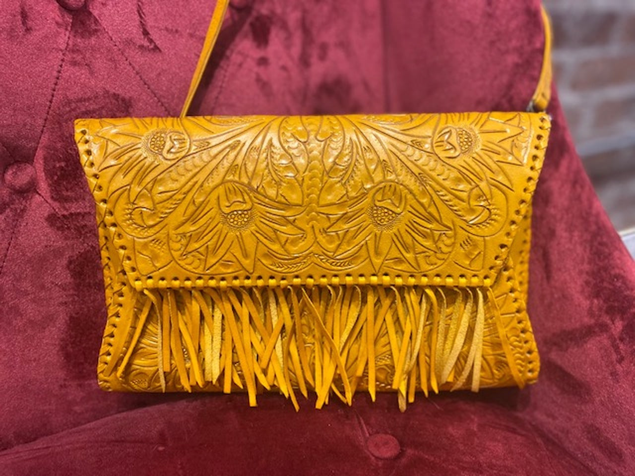 Eliana Hand-Tooled Leather Crossbody Crossbodies Hide and Chic Yellow (In-stock!)  