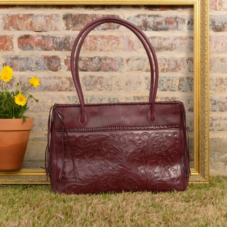Augustina Hand-Tooled Leather Purse Purse Hide and Chic Wine  