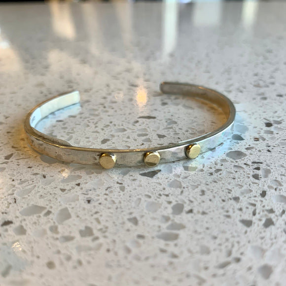 Sterling Silver and 3 Dot 14KT Gold Cuff