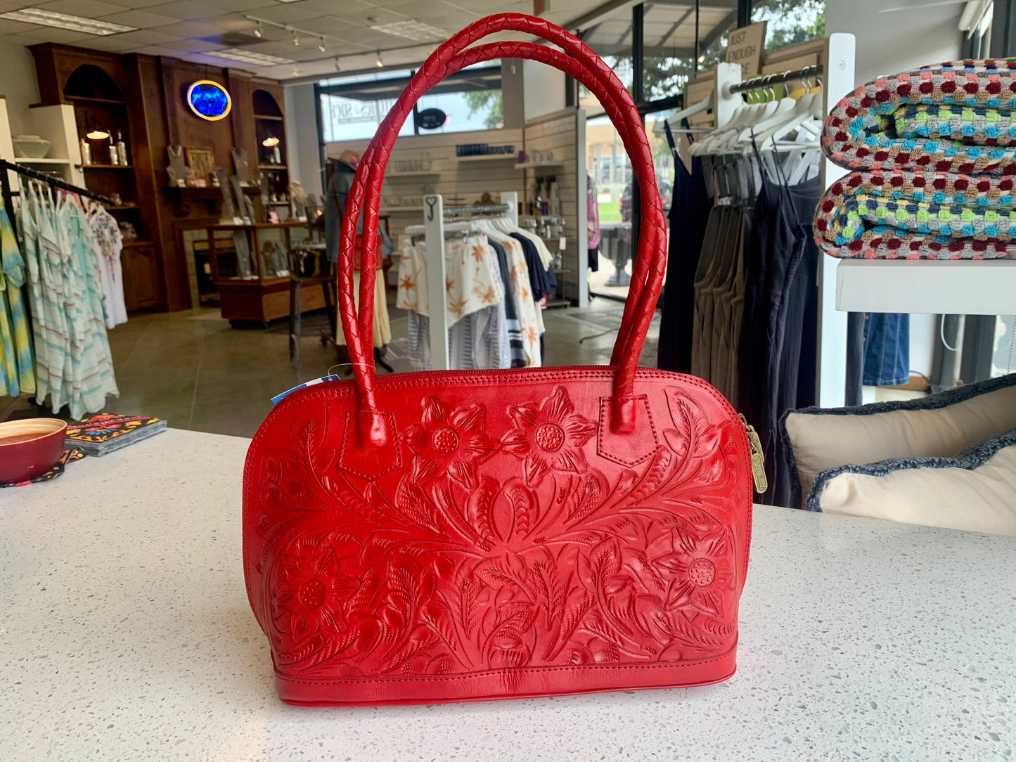 Alicia Hand-Tooled Leather Purse Purse Hide and Chic Red  