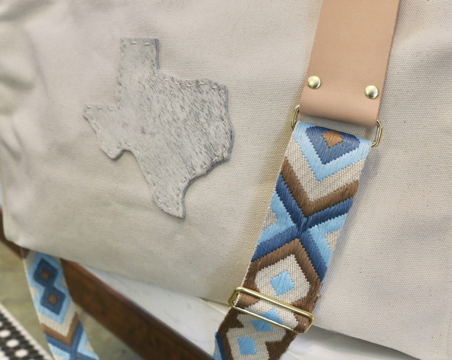 Large Cotton Canvas Tote with Cowhide Texas Totes Helene Thomas   