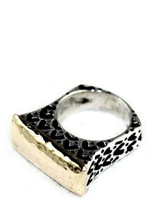 Wide Textured Bar Ring Rings Dian Malouf Silver/Gold 5 (Allow 6-8 weeks) 