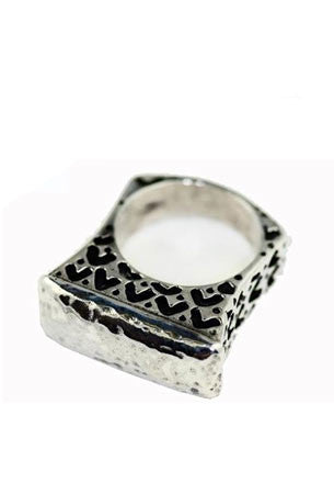 All Silver Wide Textured Bar Ring Rings Dian Malouf 5 (Allow 6-8 weeks)  