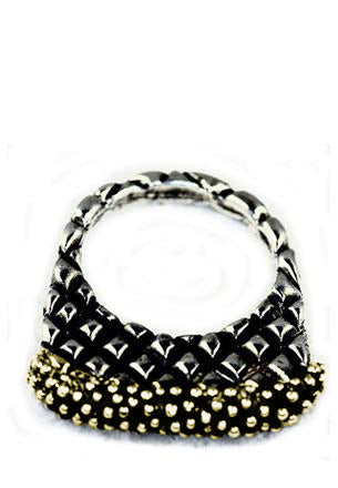 Checker Stack with Caviar Top Rings Dian Malouf Silver/Gold 5 (Allow 6-8 weeks) 