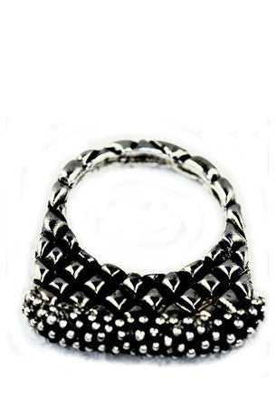 Checker Stack with Caviar Top Rings Dian Malouf All Silver 5 (Allow 6-8 weeks) 