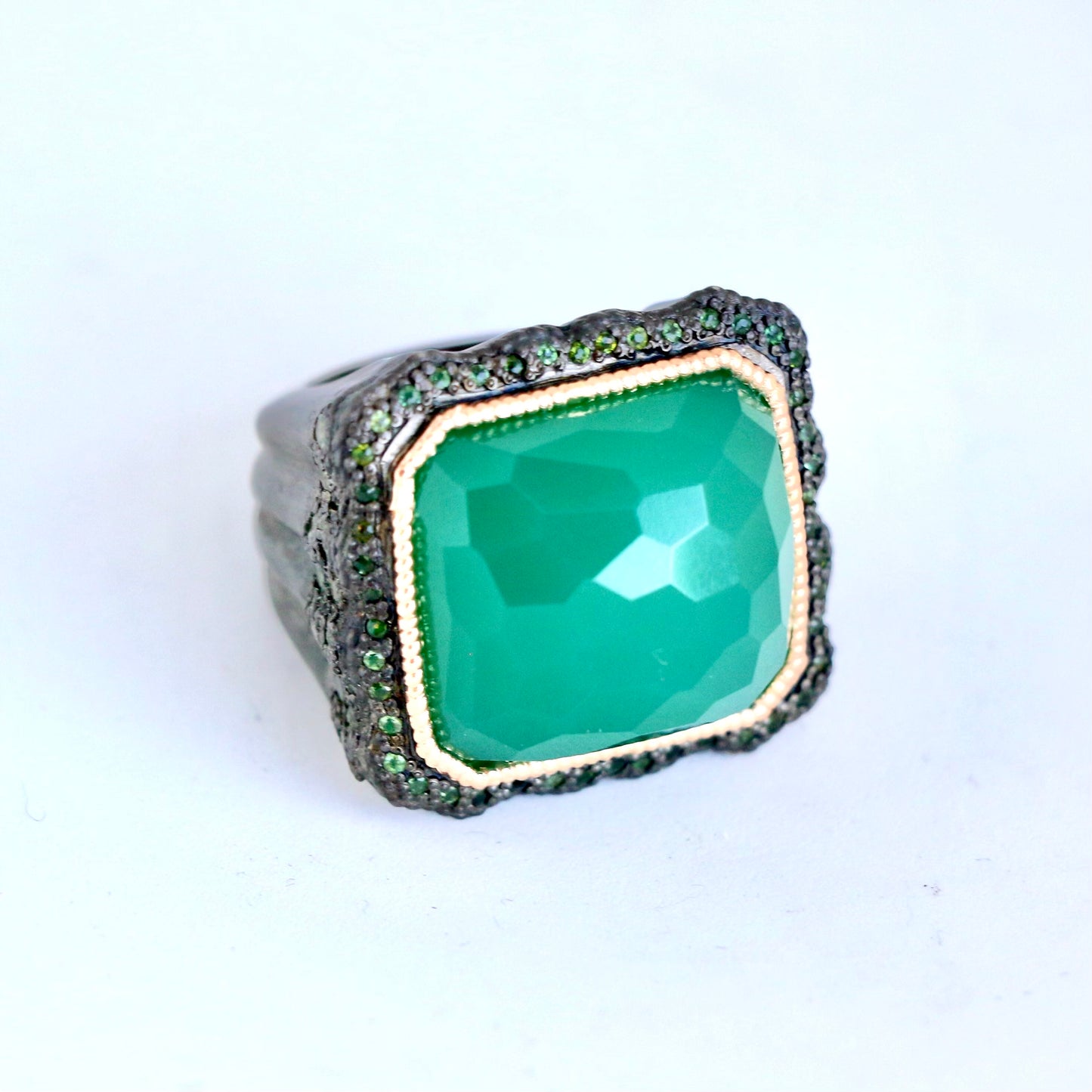 Green Onyx with Pave Tourmaline & Blue Grey Sapphire Statement Ring Rings Armenta   