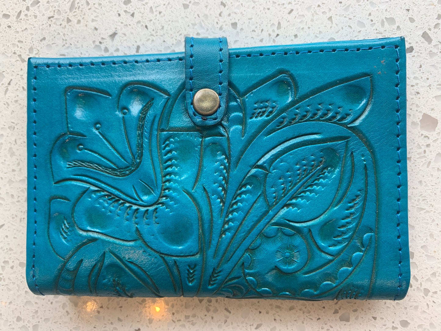 Hand-Tooled Leather Passport Cover/Wallet Wallets Hide and Chic Turquoise  