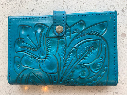 Hand-Tooled Leather Passport Cover/Wallet Wallets Hide and Chic Turquoise  