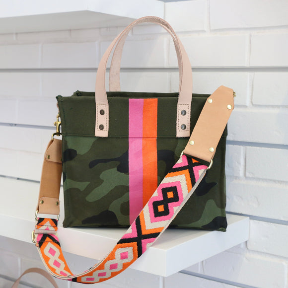 Small Cotton Canvas Tote with Pink/Orange Paint Stripes