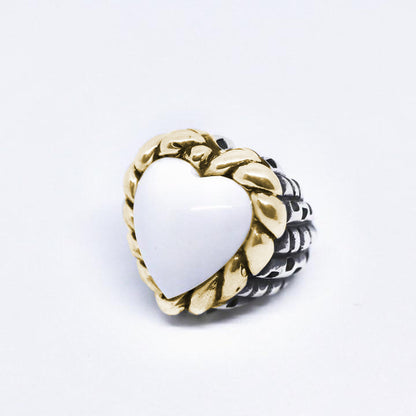 Large Heart Ring Rings Dian Malouf Silver/Gold 6 (Allow 6-8 weeks) White Pristine
