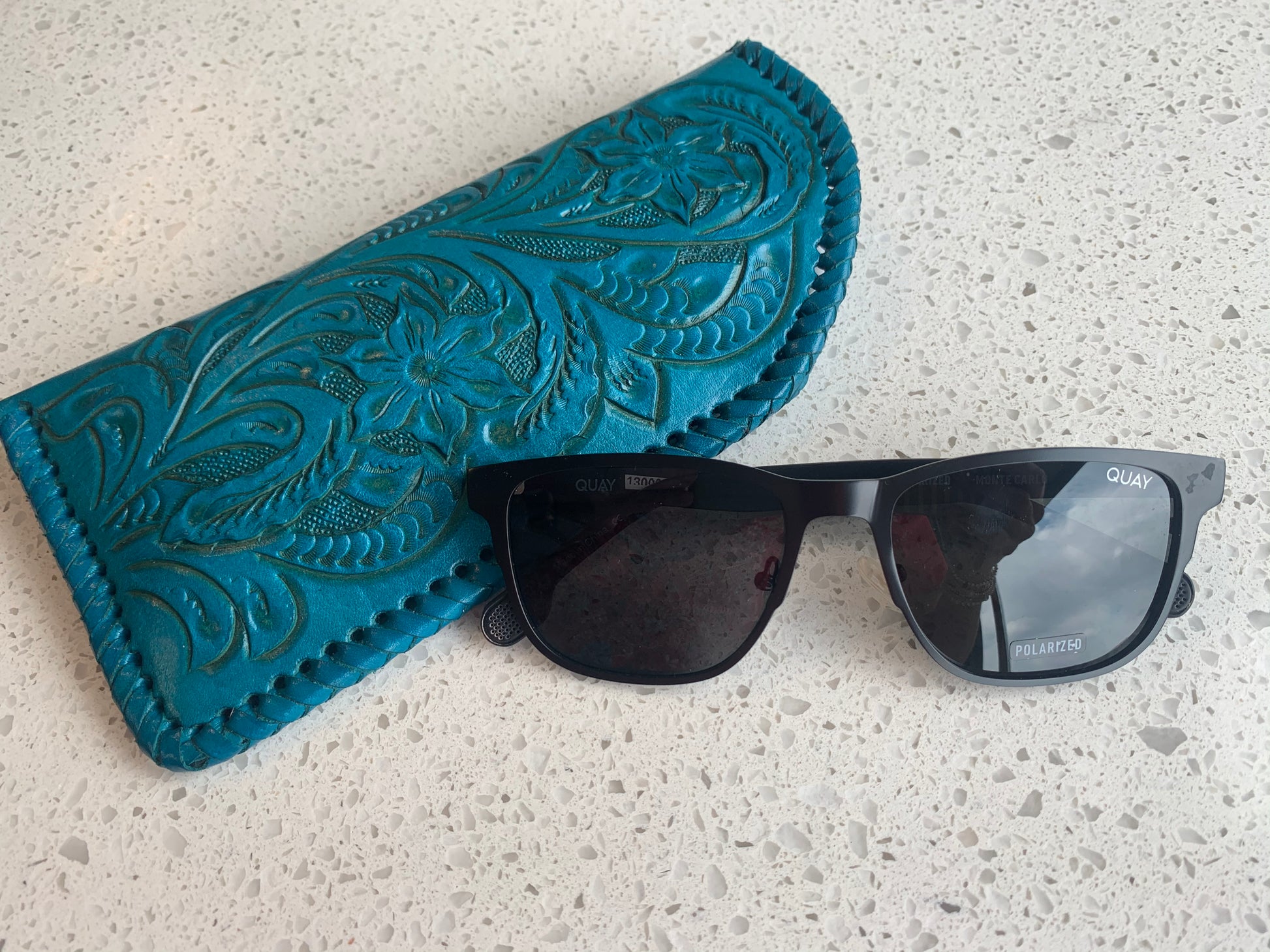 Hand-Tooled Leather Glasses Case Glasses Case Hide and Chic Turquoise  