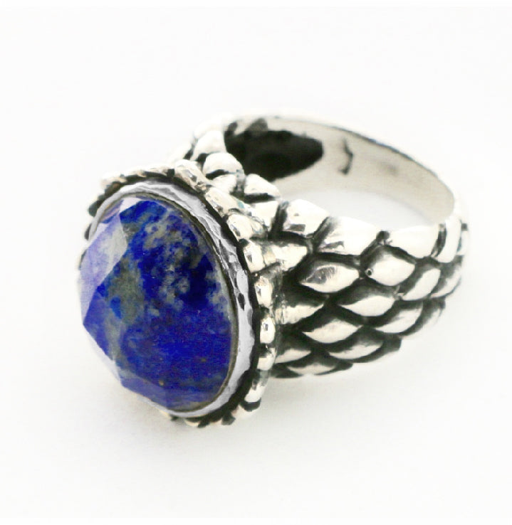 Pomegranate Ring with Stone Rings Dian Malouf All Silver 6 (Allow 6-8 weeks) Kingman Turquoise