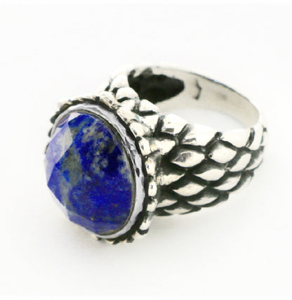 Pomegranate Ring with Stone Rings Dian Malouf All Silver 6 (Allow 6-8 weeks) Kingman Turquoise