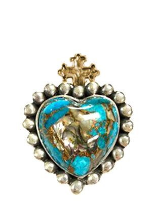 Heart with Cross Ring Rings Dian Malouf Silver/Gold 6 (Allow 6-8 weeks) Kingman Turquoise