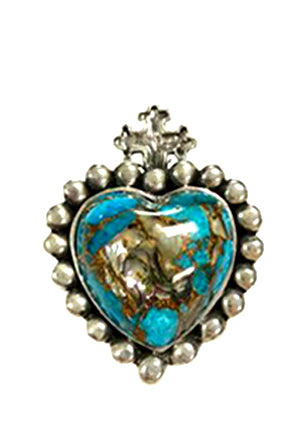 Heart with Cross Ring Rings Dian Malouf All Silver 6 (Allow 6-8 weeks) Kingman Turquoise