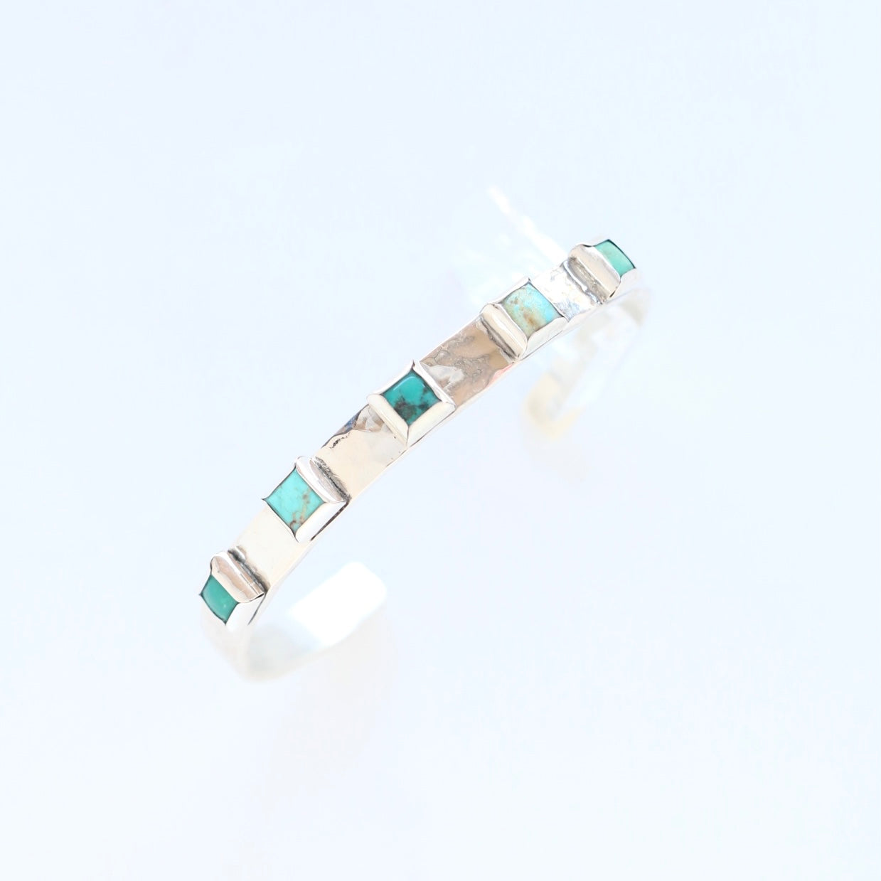 6mm Hammered Sterling Cuff with 5 Square Turquoise Cuffs Richard Schmidt   