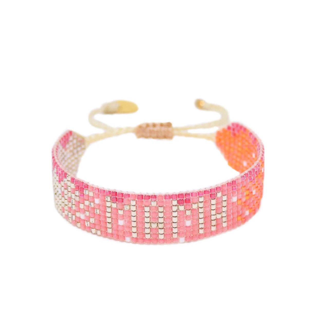 Word Beaded Bracelet Bracelets Mishky "MAMA" - Pink/Orange  