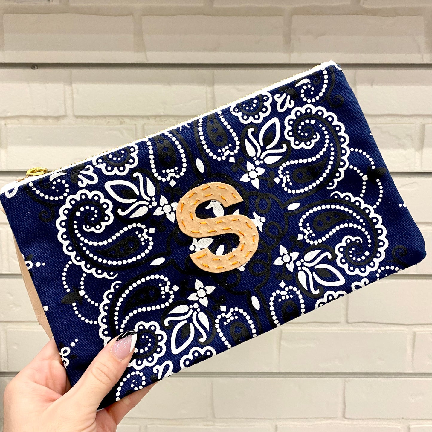 Large Bandana Canvas Pouch with Single Initial Monogram Pouches/Small Bags Helene Thomas   