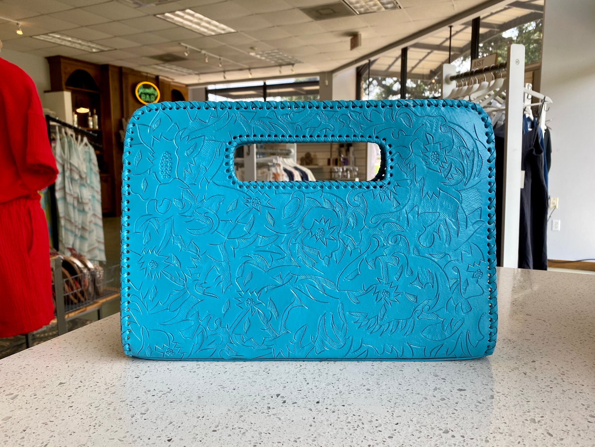 Catalina Hand-Tooled Leather Clutch Clutch Hide and Chic Tiffany Blue  