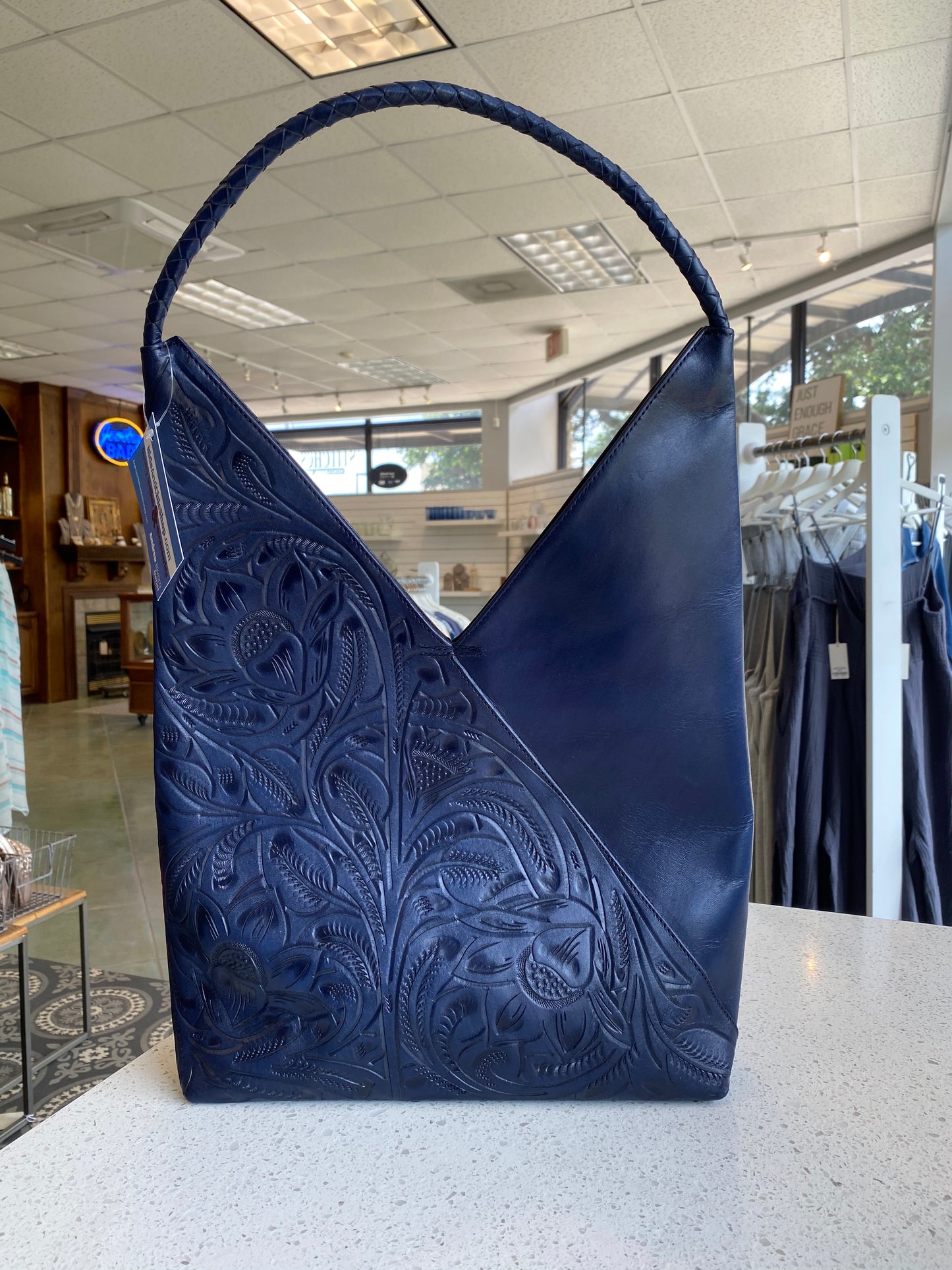 Mia Hand-Tooled Leather Purse Purse Hide and Chic Navy  