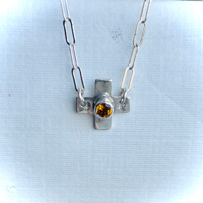 Dainty Kelly Cross with Citrine Necklace Necklaces Richard Schmidt   