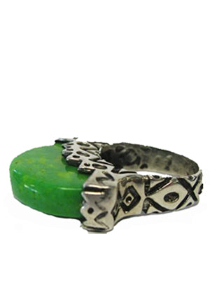 African Zigzag Ring with Stone Rings Dian Malouf 5 (Allow 6-8 weeks) Bright Green Kingman (as pictured) 