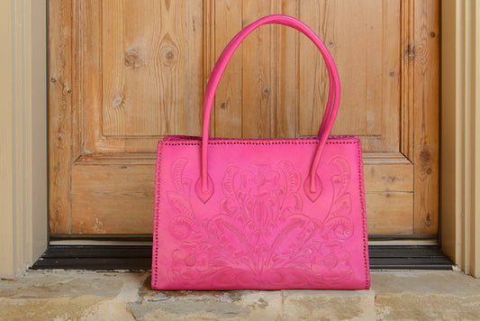 Alejandra Hand-Tooled Leather Purse Purse Hide and Chic Pink  