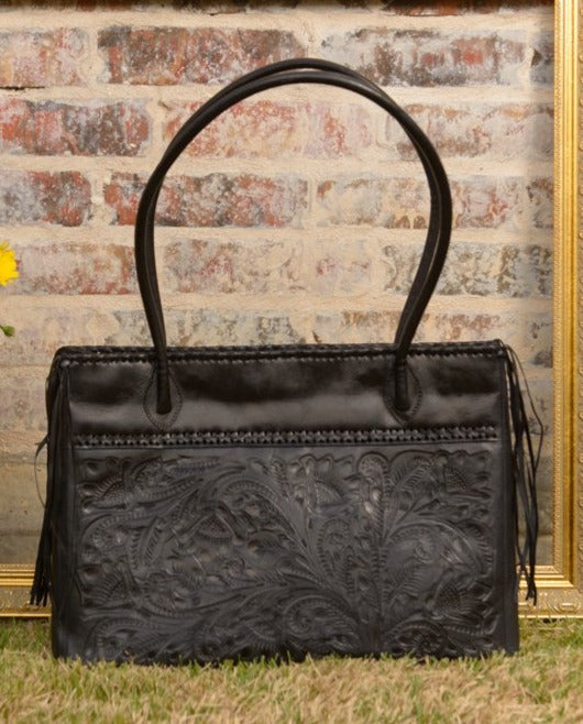 Augustina Hand-Tooled Leather Purse Purse Hide and Chic Black  