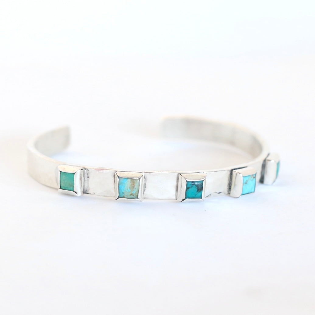 6mm Hammered Sterling Cuff with 5 Square Turquoise Cuffs Richard Schmidt   