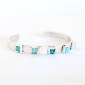 6mm Hammered Sterling Cuff with 5 Square Turquoise