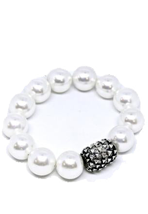 Pearl Bracelet with Silver Textured Bead Bracelets Dian Malouf   
