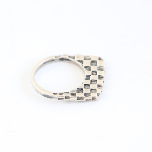 Silver Checkered Stacker Ring Rings Dian Malouf   