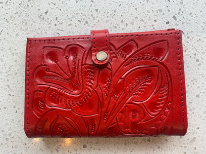Hand-Tooled Leather Passport Cover/Wallet Wallets Hide and Chic Red  