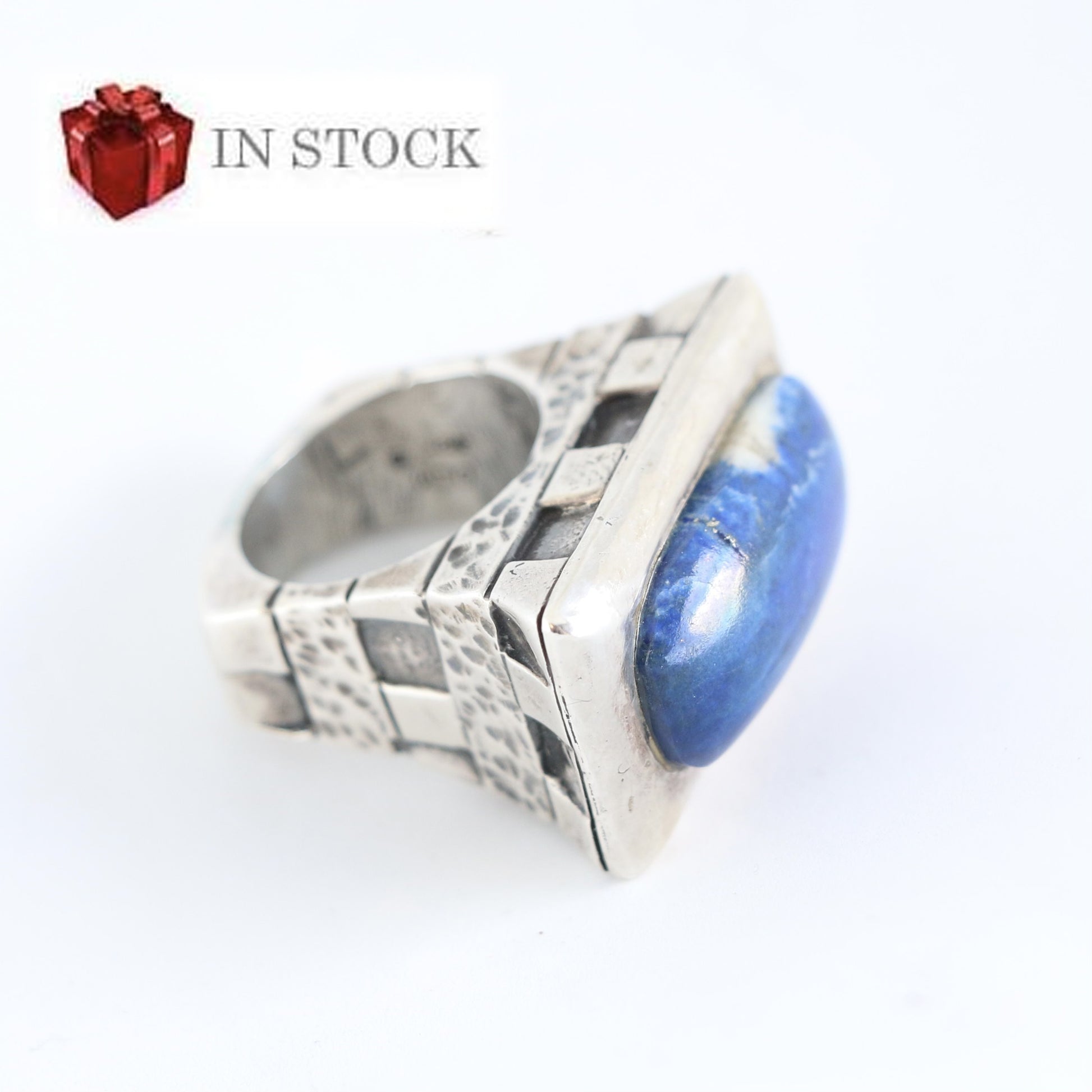 Big Blue Lapis Stone Bar Ring Rings Dian Malouf   