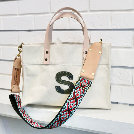 Small Natural Canvas Tote with Single Initial Totes Helene Thomas   