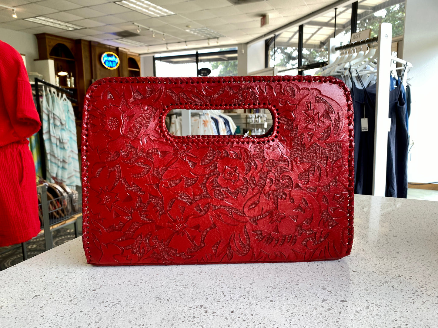 Catalina Hand-Tooled Leather Clutch Clutch Hide and Chic Red  