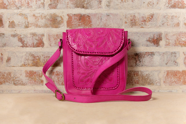 Consuela Hand-Tooled Leather Crossbody Crossbodies Hide and Chic Pink  