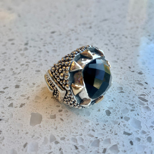 Faceted Onyx with Sterling and Gold Rings Dian Malouf 5 (Allow 6-8 Weeks)  