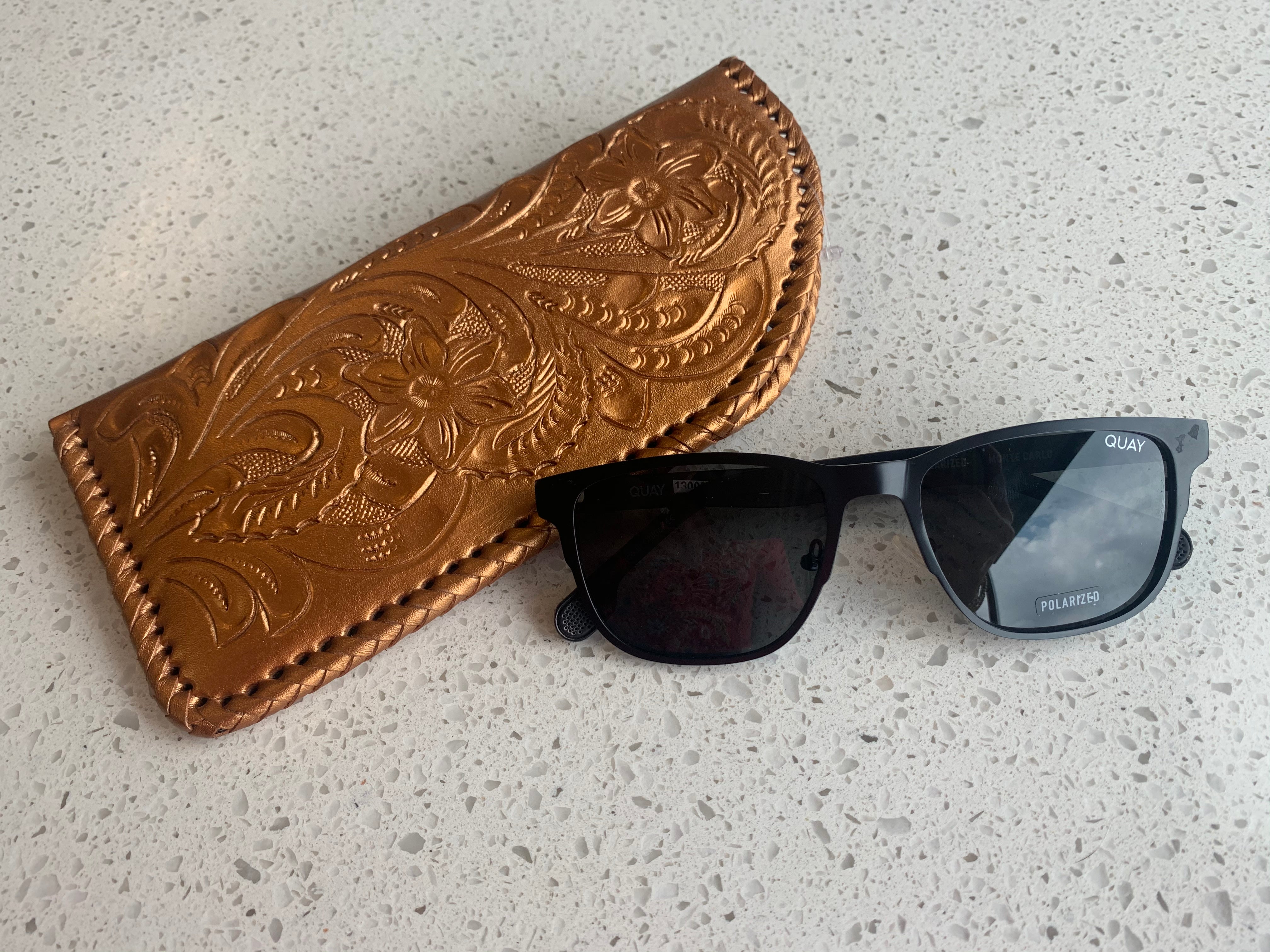 Hand tooled leather high quality Custom sunglasses case