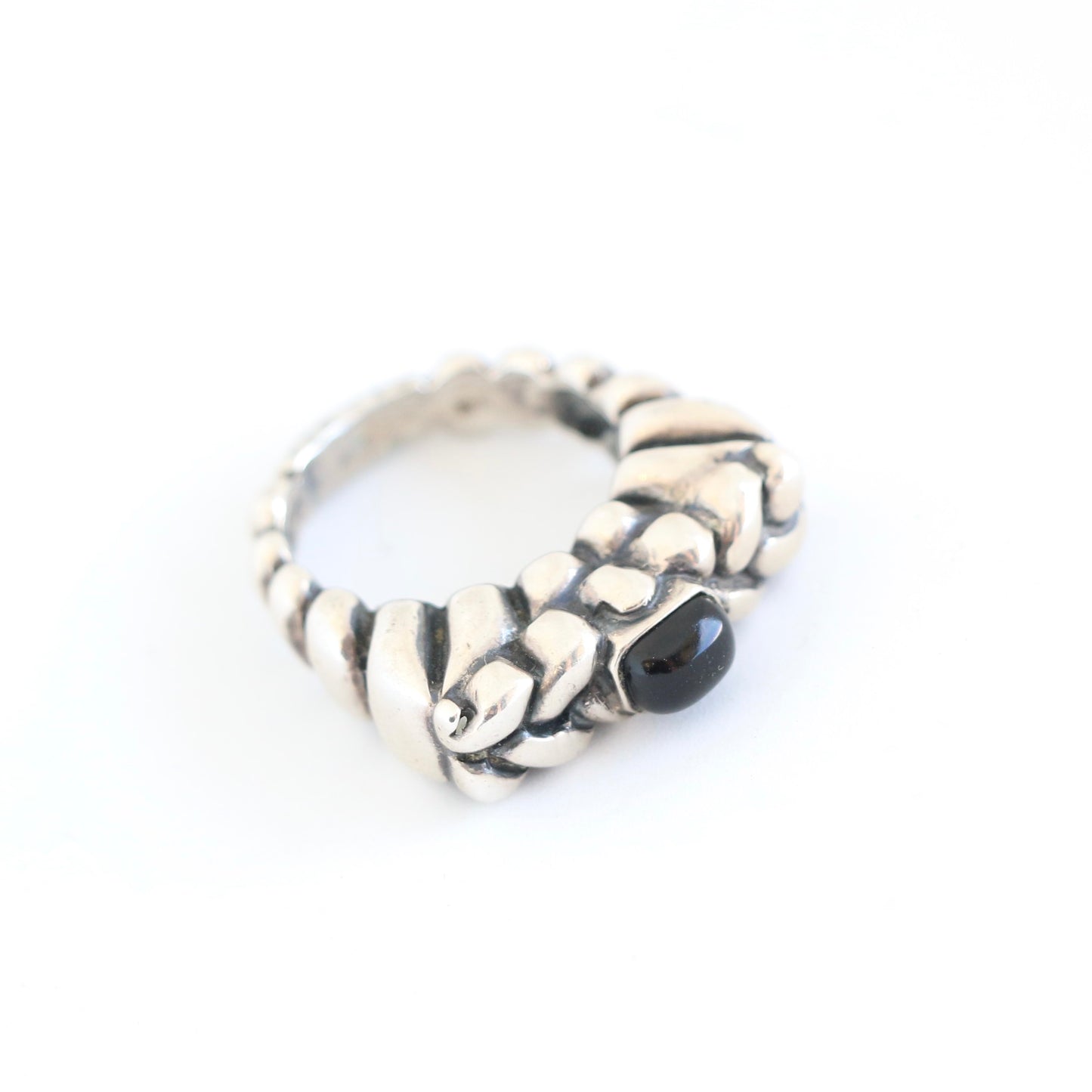 Black Onyx Braided Top Sterling Stacker Ring Rings Dian Malouf   