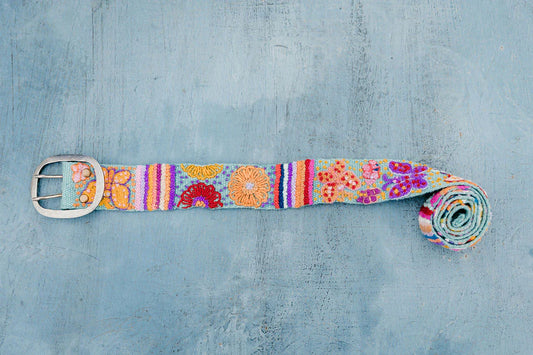 Butterfly Teal Embroidered Belt Belts Madeline Parks   